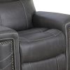 45 Inch Glider Recliner, Gray Vegan Faux Leather, Nailhead Accents - Image 2