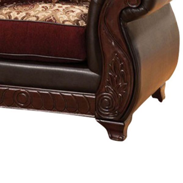 48 Inch Modern Accent Chair, Jacquard, Vegan Faux Leather, Burgundy, Brown - Image 3