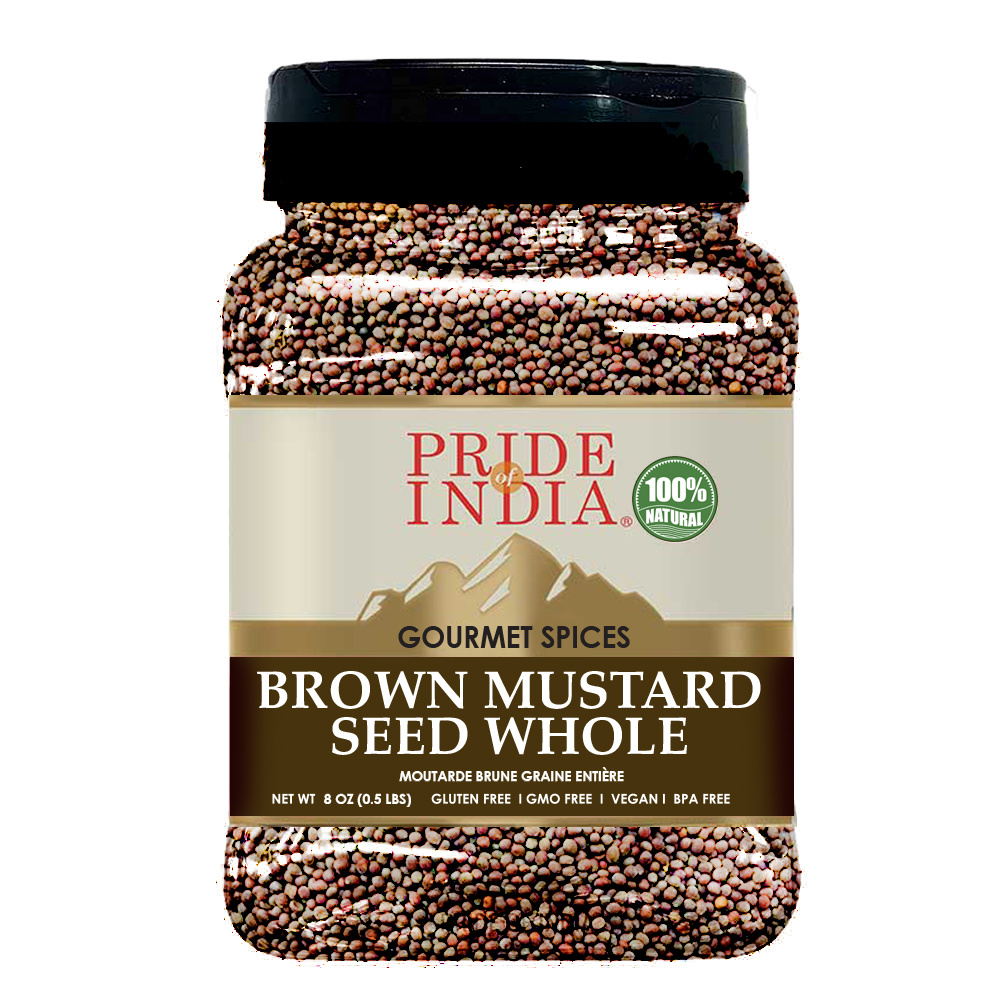 Pride Of India- Natural Brown Mustard Seed Whole- 24 oz (680 gm) Large Dual Sifter Jar - Authentic Indian Vegan Spice- Best for Pickles, Sausages, Salad dressings etc -Offers Best Value for Money