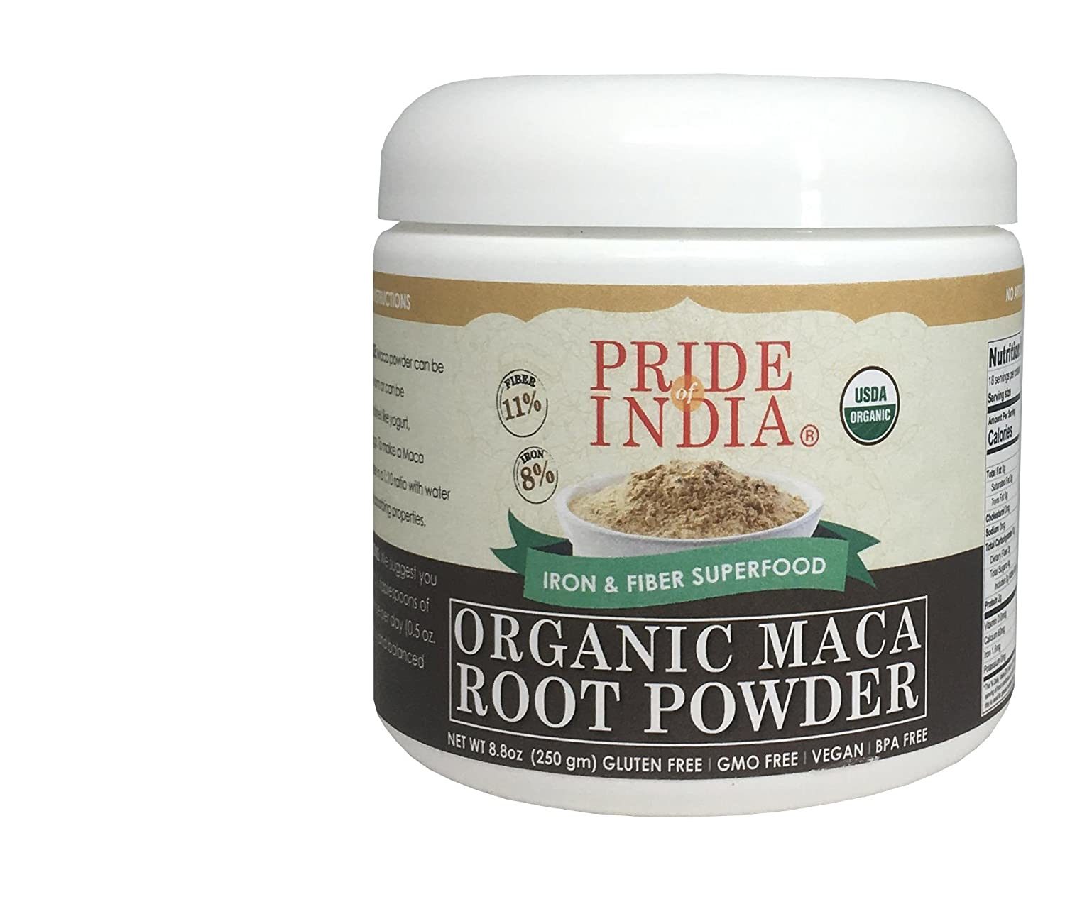 Pride Of India - Premium Grade Raw Maca Root Powder - Iron & Fiber Rich Superfood - Supplements Energy, Fertility, Performance, & Endurance - 8.82oz (250gm) Jar
