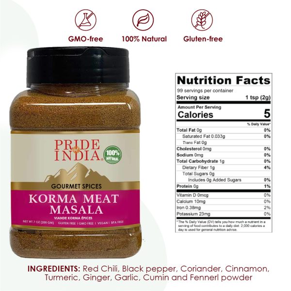 Pride of India – Korma Meat Masala Mix – Ideal for Traditional Meat/Lamb Curry – Gourmet & Flavorful – Seasoning Spice Blend – Easy to Use - 1.7 oz. Small Dual Sifter Bottle - Image 2
