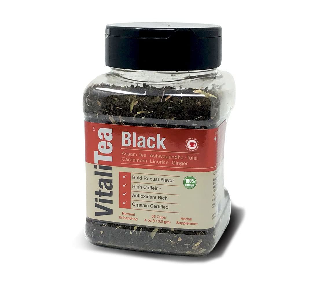 VITALITEA Natural Black, 4 oz(113.5 gm) Full Leaf Gourmet Jar - Makes 55 Cups - High Caffeine - Strong and Robust - Image 2