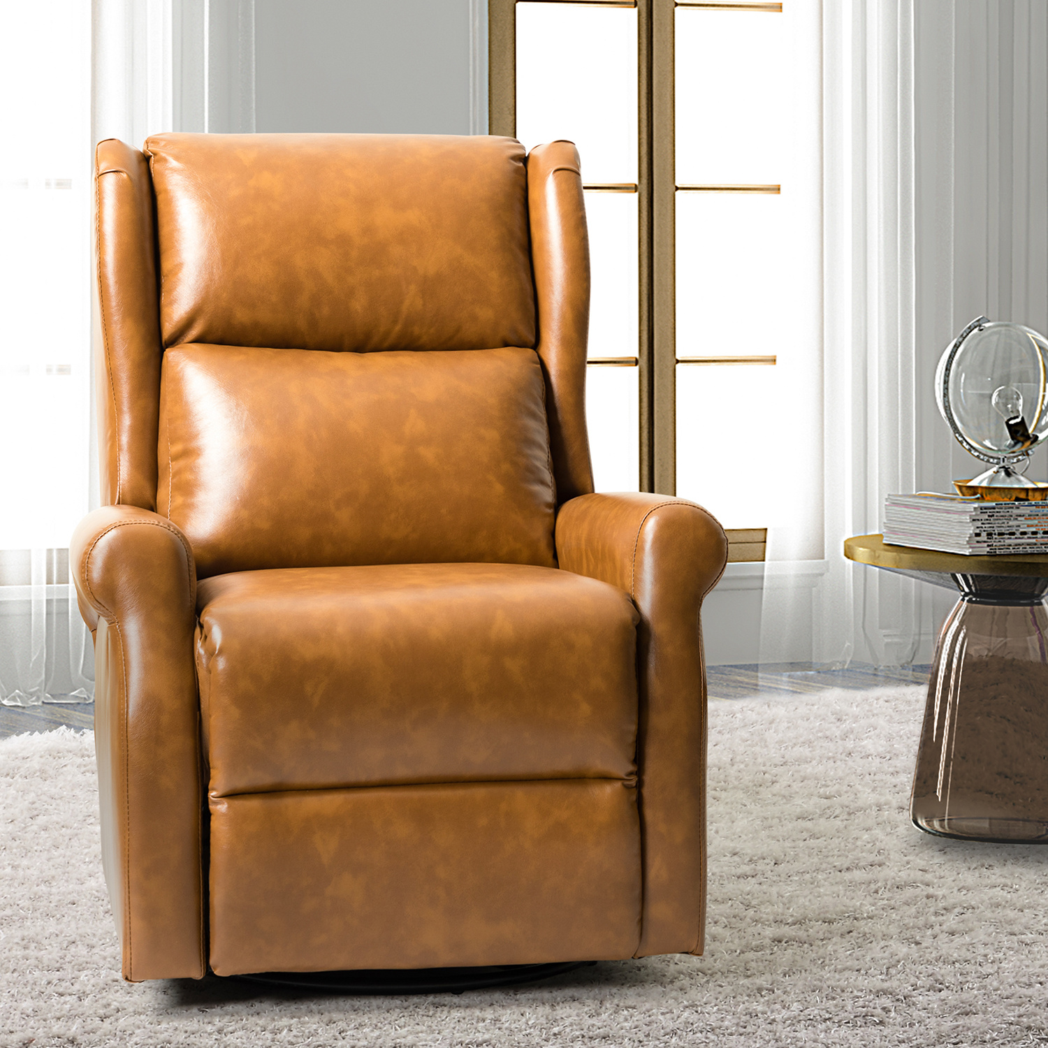 Vegan Leather Manual Swivel Recliner