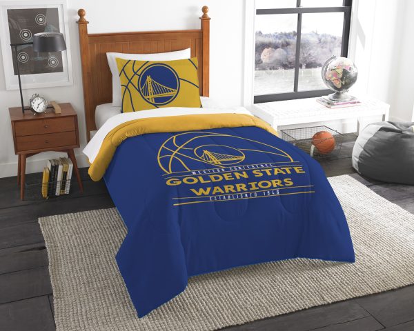 Warriors OFFICIAL NBA "Reverse Slam" Twin Comforter & Sham Set; 64" x 86"