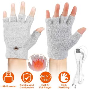 USB Wool Heated Gloves Mitten Half Fingerless Glove Electric Heated Gloves