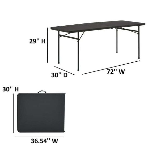 6 Foot Bi-Fold Plastic Folding Table, Black - Image 3