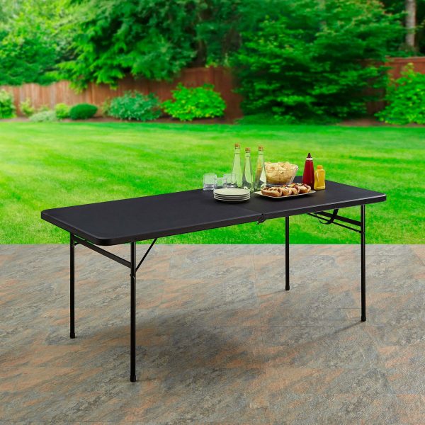 6 Foot Bi-Fold Plastic Folding Table, Black - Image 5