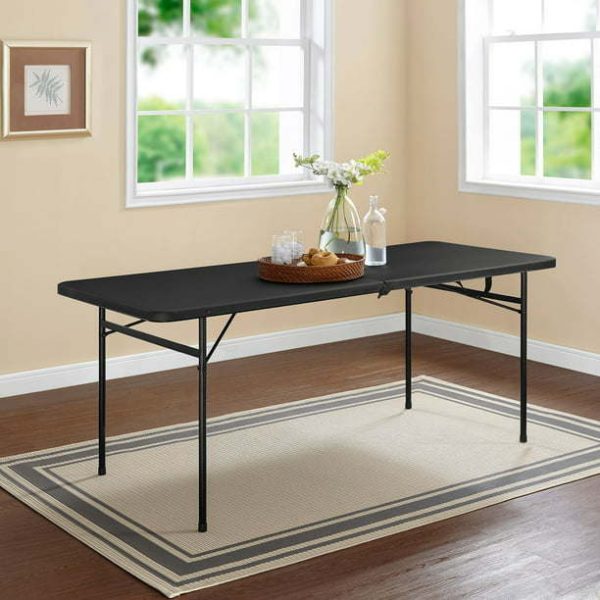 6 Foot Bi-Fold Plastic Folding Table, Black - Image 6