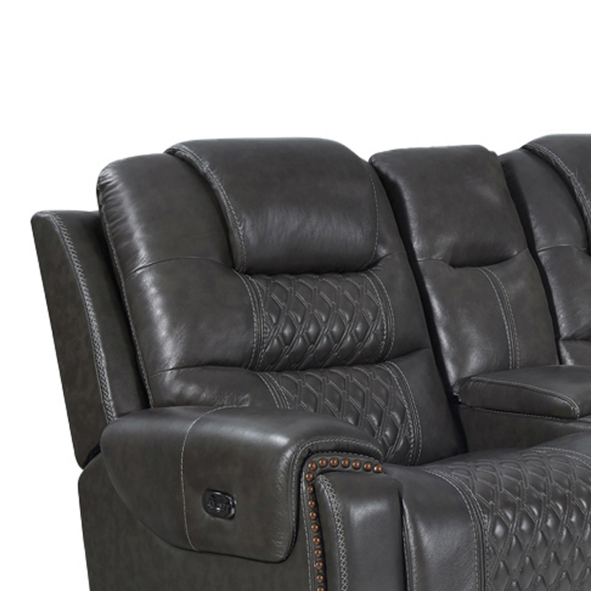 76 Inch Power Recliner Loveseat, Diamond Tufting, Gray Vegan Faux Leather - Image 4