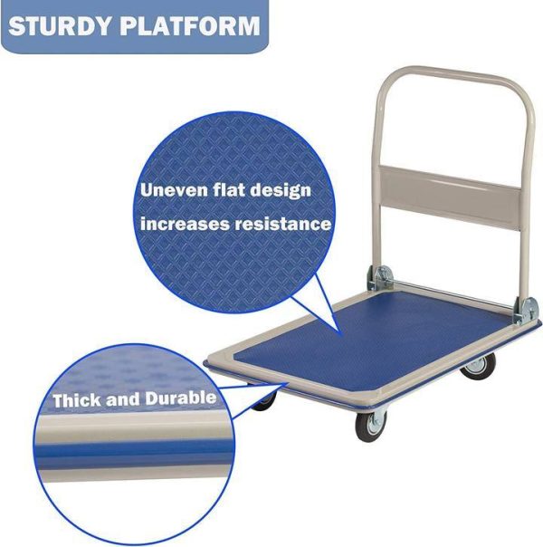 Bosonshop Folding Platform Cart Heavy Duty Hand Truck Moving Push Flatbed Dolly Cart for Warehouse Home Office;  660 lbs Weight Capacity - Image 4