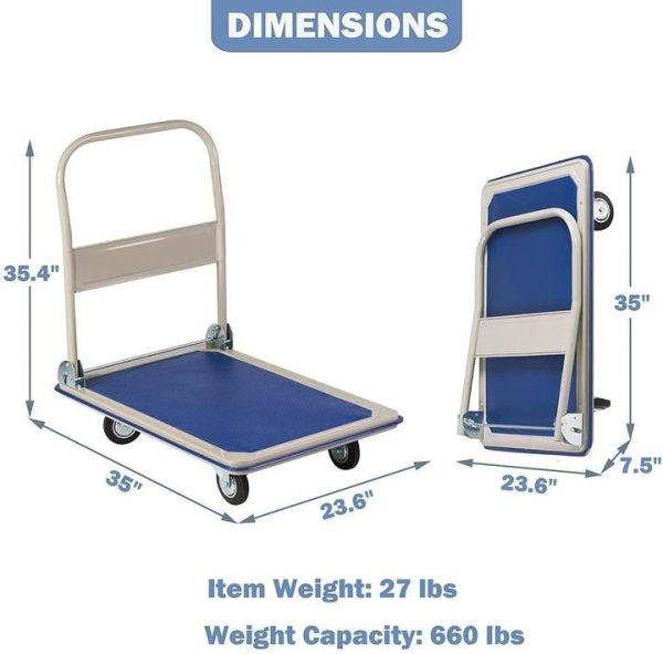 Bosonshop Folding Platform Cart Heavy Duty Hand Truck Moving Push Flatbed Dolly Cart for Warehouse Home Office;  660 lbs Weight Capacity - Image 6