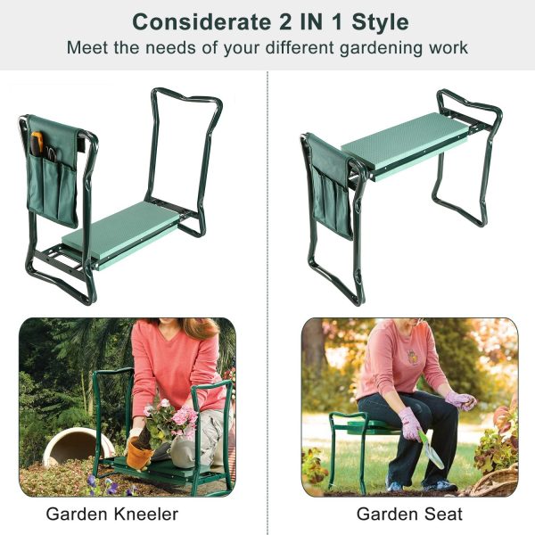 Foldable Garden Kneeler Seat with Kneeling Soft Cushion Pad Tools Pouch Portable Gardener - Image 3