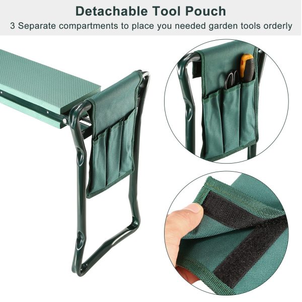 Foldable Garden Kneeler Seat with Kneeling Soft Cushion Pad Tools Pouch Portable Gardener - Image 5