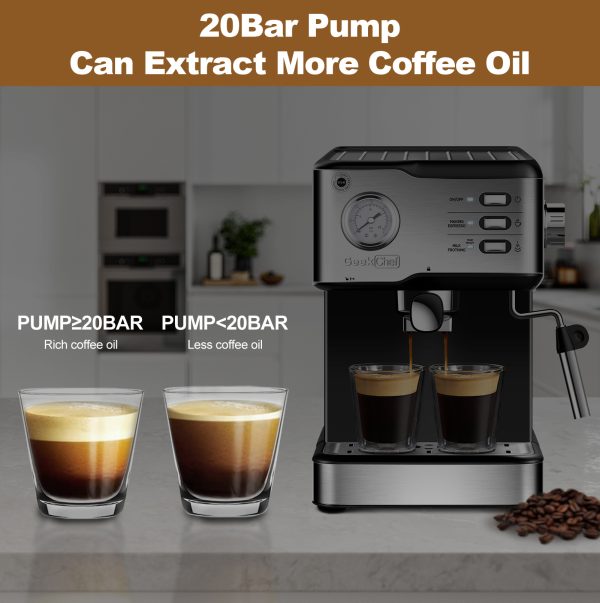 Geek Chef Espresso Machine;  Espresso and Cappuccino latte Maker 20 Bar Pump Coffee Machine Compatible with ESE POD filter&Milk Frother Steam Wand;  for Home Barista;  950W;  1.5L Water Tank - Image 13