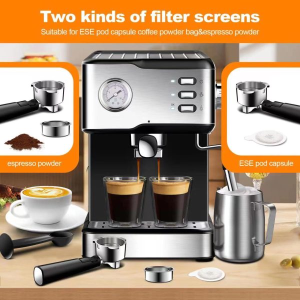 Geek Chef Espresso Machine;  Espresso and Cappuccino latte Maker 20 Bar Pump Coffee Machine Compatible with ESE POD filter&Milk Frother Steam Wand;  for Home Barista;  950W;  1.5L Water Tank - Image 16