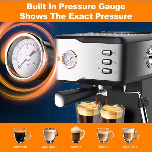 Geek Chef Espresso Machine;  Espresso and Cappuccino latte Maker 20 Bar Pump Coffee Machine Compatible with ESE POD filter&Milk Frother Steam Wand;  for Home Barista;  950W;  1.5L Water Tank - Image 17