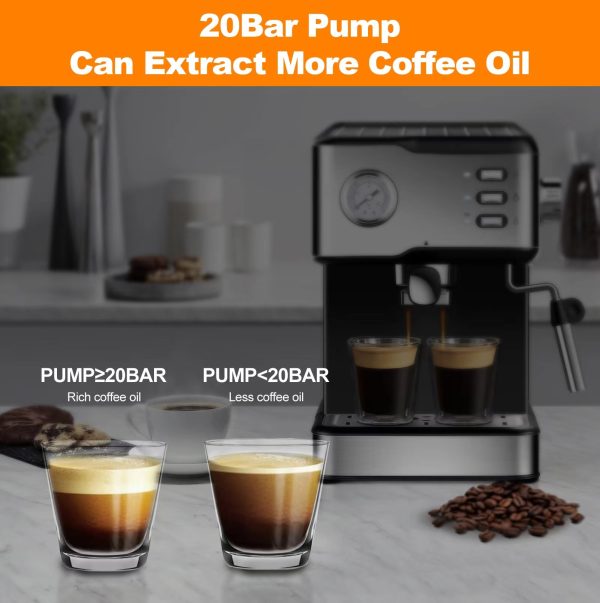 Geek Chef Espresso Machine;  Espresso and Cappuccino latte Maker 20 Bar Pump Coffee Machine Compatible with ESE POD filter&Milk Frother Steam Wand;  for Home Barista;  950W;  1.5L Water Tank - Image 20
